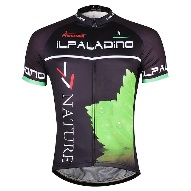  ILPALADINO Men's Short Sleeve Cycling Jersey Summer Black / Green Leaf Funny Bike Jersey Top Mountain Bike MTB Road Bike Cycling Quick Dry Sports Clothing Apparel / Stretchy
