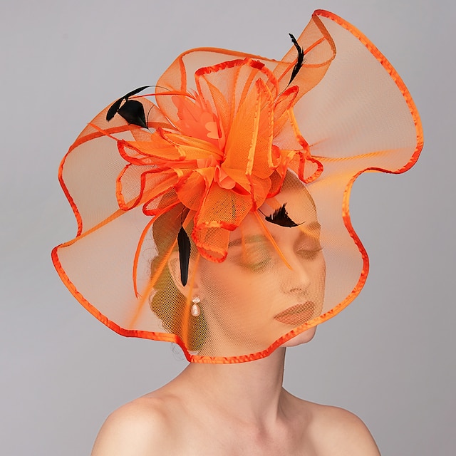  Elegancki i luksusowy Piórowy Lniany Wiskozowy Kapelusz Kentucky Fascynatory Element ozdobny z Piórowym Kwiatem 1PC Melbourne Cup Wesele Wyścigi konne Ladies Day Element ozdobny sukienka na dzień