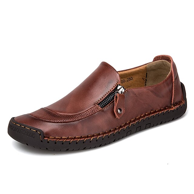  Hombre Zapatos Confort Cuero de Napa / Cuero Primavera verano Zapatos de taco bajo y Slip-On Negro / Marrón Claro / Morrón Oscuro / EU40