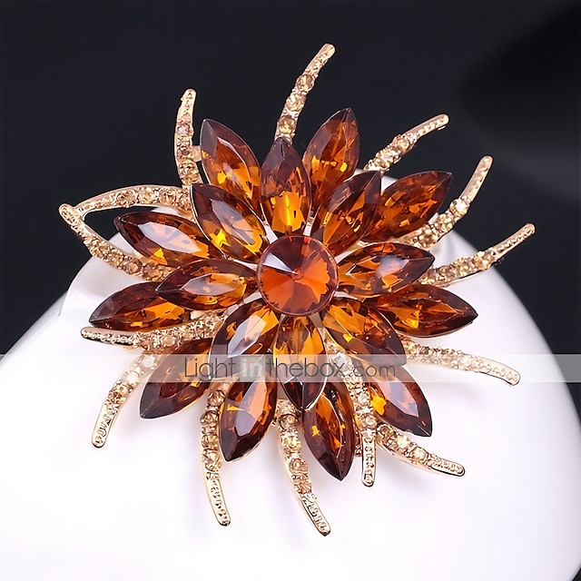  Women's Citrine Brooches Layered 3D Flower Ladies Colorful Vintage Rhinestone Gold Plated Brooch Jewelry Rainbow Champagne White For Evening Party Festival