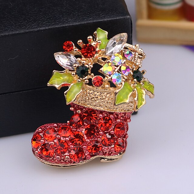  Men's AAA Cubic Zirconia Brooches Classic Santa Suits Shoe Classic Cartoon Cute Rhinestone Brooch Jewelry White / Red Red For Christmas Daily