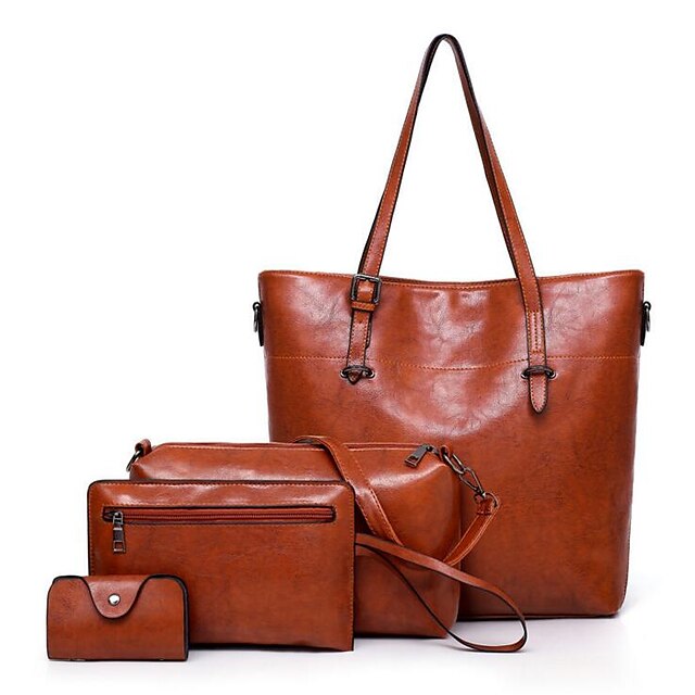  Women's Bags PU Leather Bag Set 4 Pieces Purse Set Zipper Daily Bag Sets Handbags Black Red Dark Gray Brown