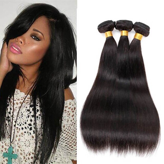  3 Bundles 150g Peruvian Hair 100% Unprocessed Straight Soft Human Hair Natural Black Color Hair Weaves 8-26 inch Human Hair Weaves Natural Black Human Hair Extensions Women's