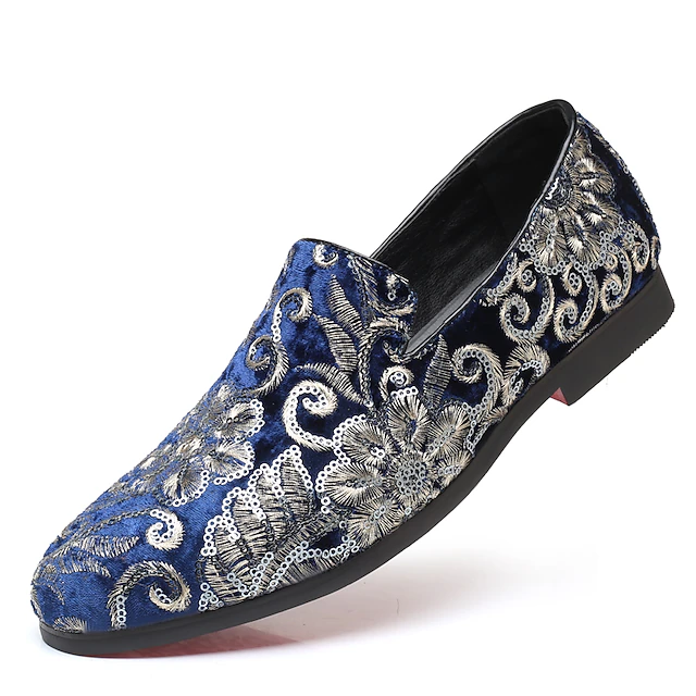 Men's Fabric Loafers with Sequins - Luxurious Floral Design, Vintage Style Party Shoes for Special Occasions 18