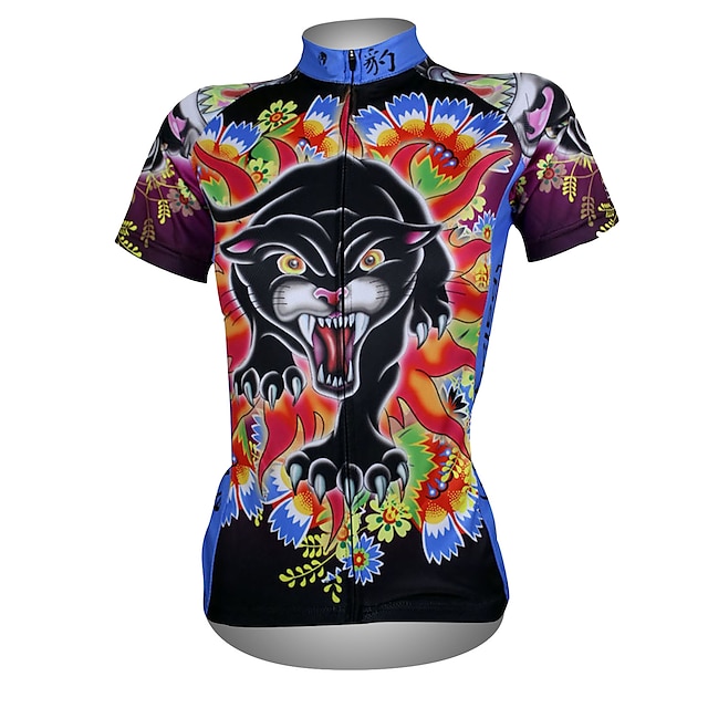  ILPALADINO Women's Cycling Jersey Short Sleeve Plus Size Bike Jersey Top with 3 Rear Pockets Mountain Bike MTB Road Bike Cycling Breathable Ultraviolet Resistant Quick Dry Red / black Leopard Floral