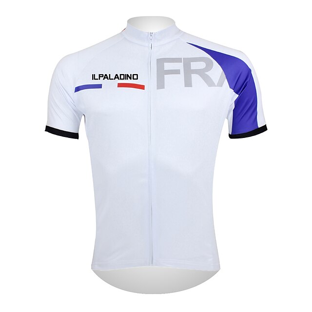  ILPALADINO Homme Manches Courtes Maillot Velo Cyclisme Eté Polyester blanc + bleu. Mosaïque Cyclisme Maillot Sommet VTT Vélo tout terrain Vélo Route Résistant aux ultraviolets Séchage rapide