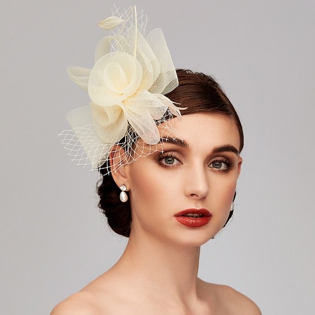 Jovono - Bandeau à Fleurs Avec Plumes Et Voile - Élégant Pour Mariages Et Cocktails