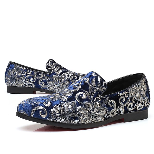 Men's Fabric Loafers with Sequins - Luxurious Floral Design, Vintage ...