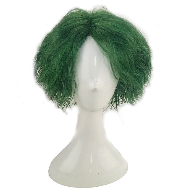  Synthetic Wig Curly Minaj Layered Haircut Wig Short Mint Green Synthetic Hair 14 inch Men‘s Anime Cosplay Party Green hairjoy