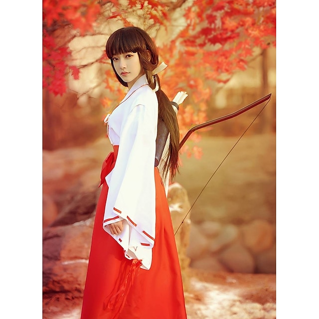  Inspirat de InuYasha Kikyo / Miko Anime Costume Cosplay Japoneză Costume Cosplay / Kimono Mată Manșon Lung Vârf / Pantaloni Pentru Bărbați / Pentru femei