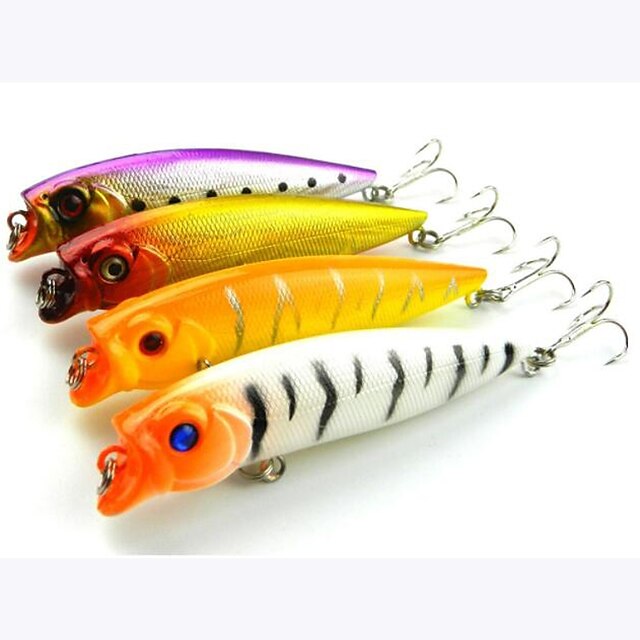  4 pcs Popper Fishing Lures Hard Bait Easy Install Easy to Carry Light and Convenient Sinking Bass Trout Pike Sea Fishing Bait Casting Spinning Plastic Carbon Steel / Carp Fishing / Lure Fishing