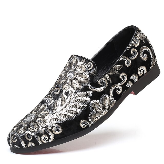 Men's Fabric Loafers with Sequins - Luxurious Floral Design, Vintage ...