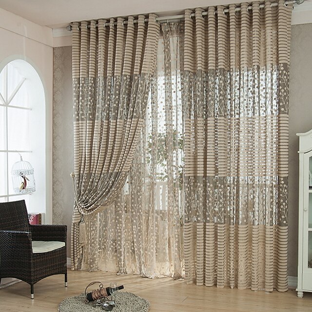  Sheer Curtains Shades Bedroom Solid Colored Cotton / Polyester Reactive Print