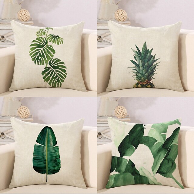  4 pcs Cotton / Linen Modern / Contemporary Pillow Case, Botanical Leaf Fashion Nature Inspired Pastoral Style