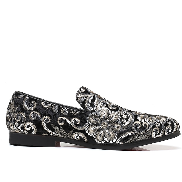 Men's Fabric Loafers with Sequins - Luxurious Floral Design, Vintage ...