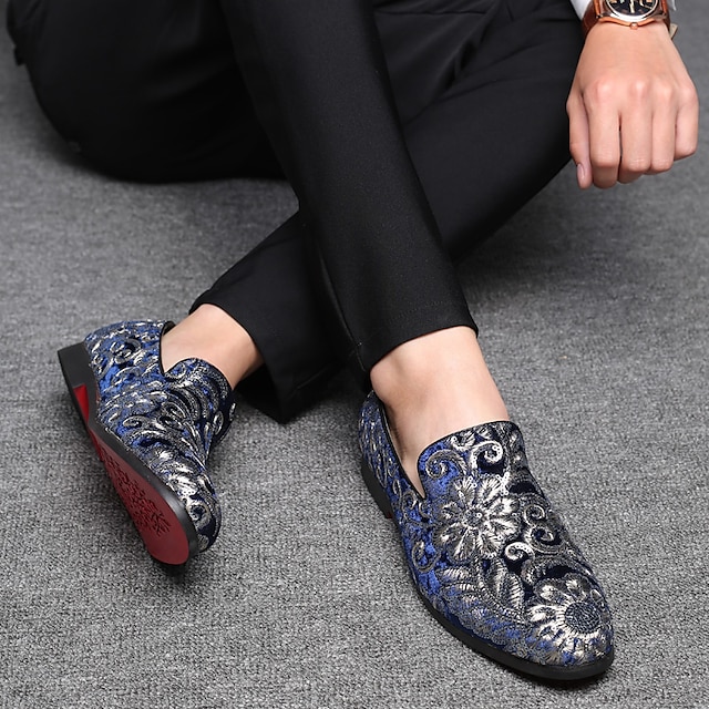 Men's Fabric Loafers with Sequins - Luxurious Floral Design, Vintage ...