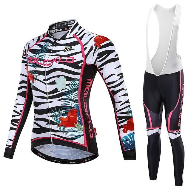 Malciklo Women's Long Sleeve Cycling Jersey with Bib Tights White