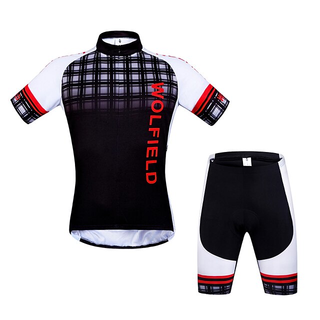  WOLFBIKE Men's Short Sleeve Cycling Jersey with Shorts Red / White Plaid / Checkered Bike Shorts Jersey Clothing Suit Breathable Back Pocket Sports Polyester Spandex Plaid / Checkered Mountain Bike
