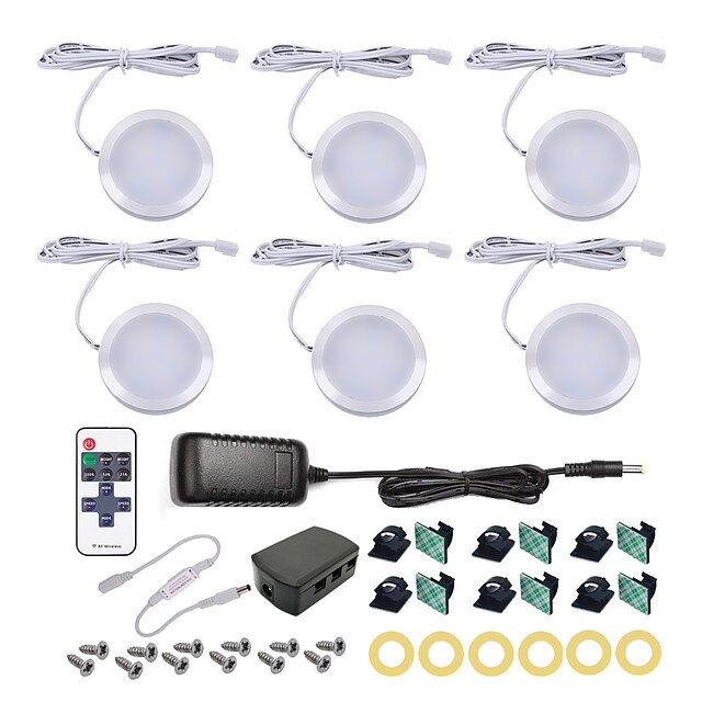  6 Pack 12W Black Cord silvery Aluminum Kitchen Under Cabinet Lighting for Counter Closet Furniture LED Lighting with Dimmable RF Remote Control EU/US 12V2A Power