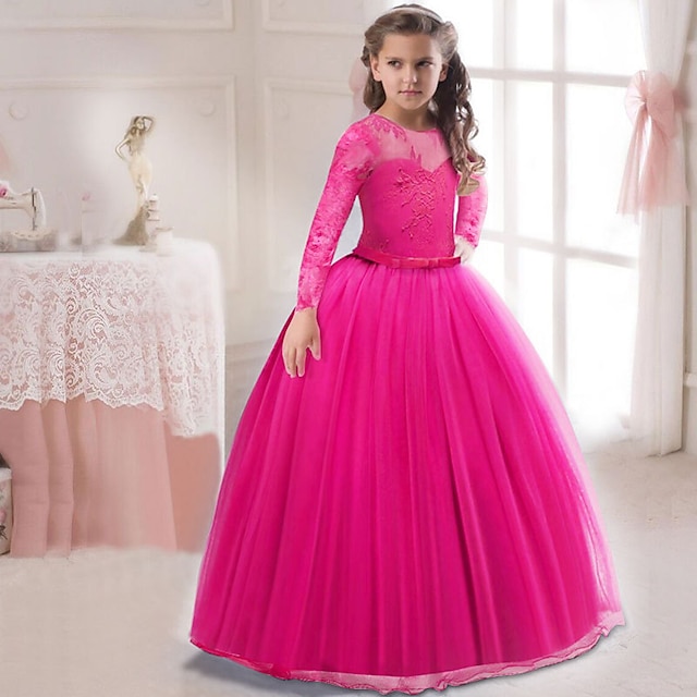  παιδικό κοριτσίστικο κεντημένο φιόγκο μακρυμάνικο φόρεμα γιορτινό πάρτι λευκό μωβ κοκκινιστό ροζ μάξι μακρυμάνικο ενεργά γλυκά φορέματα άνοιξη καλοκαίρι slim