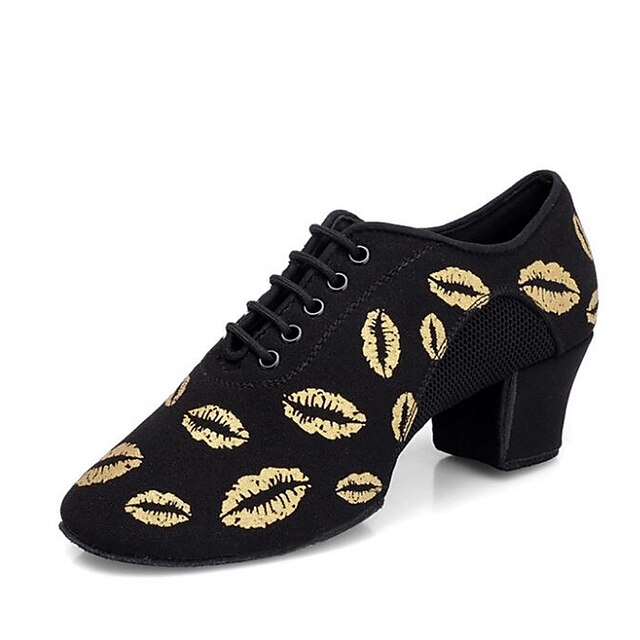  Mujer Zapatos de Baile Moderno Tacones Alto Talón grueso Tela Negro y Oro / Negro / Rojo / Rendimiento / EU39