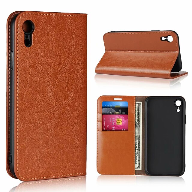  Case For iPhone 5 / Apple iPhone XS / iPhone XR / iPhone XS Max Wallet / Card Holder / Flip Full Body Cases Solid Colored Hard Genuine Leather