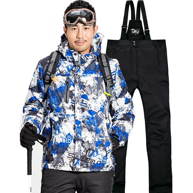  Men's Ski Jacket with Pants Camping / Hiking Ski / Snowboard Winter Sports Thermal Warm Waterproof Lightweight POLY Spandex Winter Jacket Bib Pants Ski Wear / Windproof