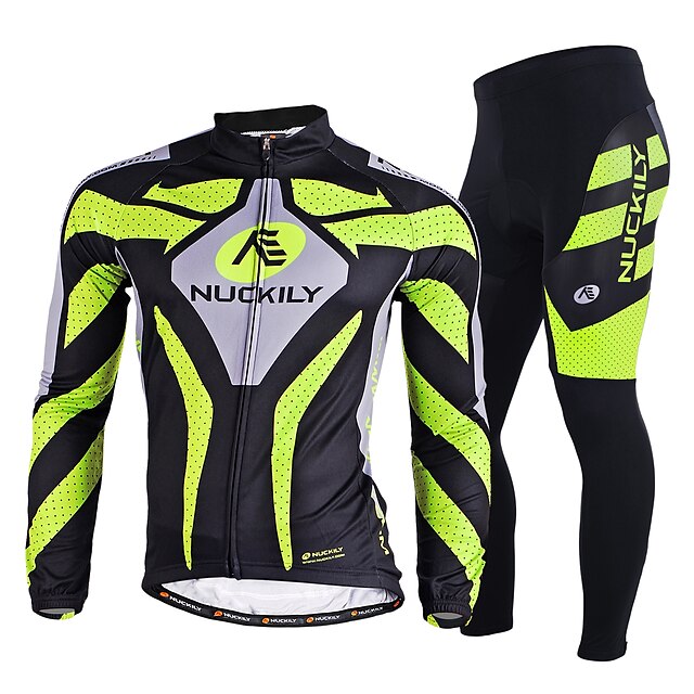  Nuckily Men's Long Sleeve Cycling Jersey with Tights Mountain Bike MTB Road Bike Cycling Winter Green Bike Clothing Suit Lycra Polyester Windproof Breathable Ultraviolet Resistant Quick Dry