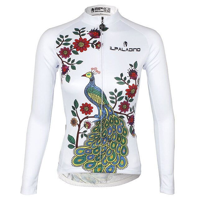 ILPALADINO Women's Cycling Jersey Long Sleeve Mountain Bike MTB Road Bike Cycling Winter Graphic Peacock Plus Size Jersey Top White Yellow Pink Breathable Ultraviolet Resistant Reflective Strips