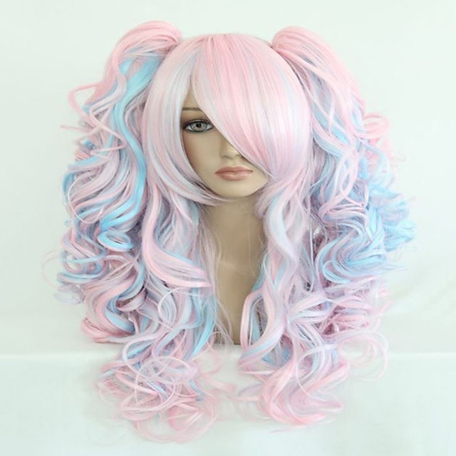  Ponytail Wig Cosplay  Wig Synthetic Wig Cosplay Wig Harley Quinn Wavy Wavy Layered Haircut With Bangs With Ponytail Wig Long Pink Black Purple Red Blonde Synthetic Hair