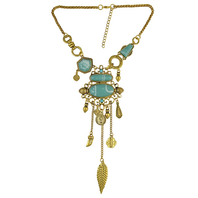  Women's Turquoise Statement Necklace Vintage Necklace Vintage Style Long Leaf Creative Ladies Vintage Renaissance Stone Alloy Gold Silver 44+7 cm Necklace Jewelry 1pc / pack For Evening Party Formal
