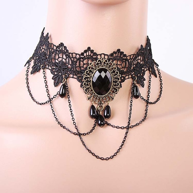  Choker Necklace Lace Tattoo Choker Punk Fashion Lolita Jewelry Vintage Gothic Style Lace Up Artificial Gemstones Lace Alloy Women's Girls' Costume Jewelry