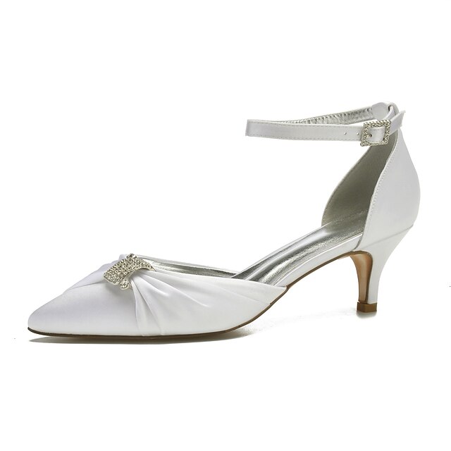  Women's Pumps D'Orsay & Two-Piece Bridal Shoes Buckle Kitten Heel Pointed Toe Satin Ankle Strap Black White Ivory