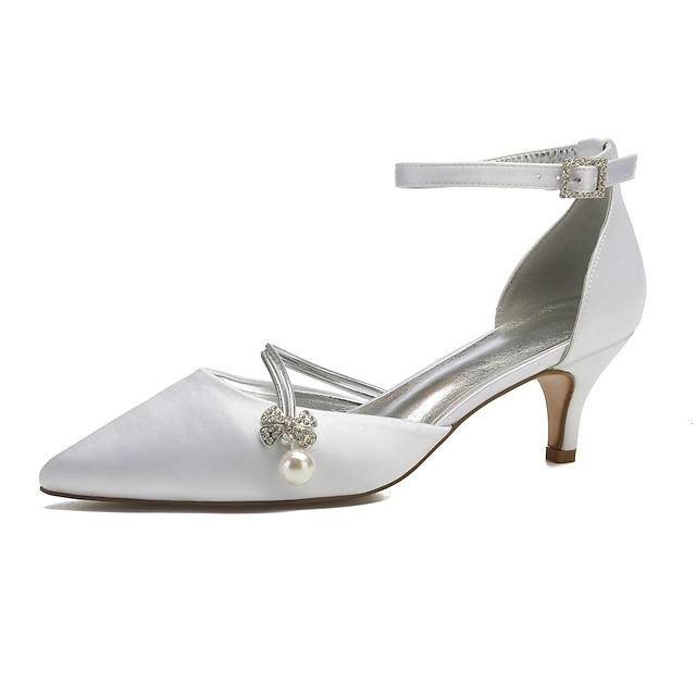  Γυναικεία Γαμήλια παπούτσια Κρίσταλ Σανδάλια D'Orsay & Δύο Κομμάτια Νυφικά Παπούτσια Πέρλες Τακούνι λουράκι αστραγάλου Μυτερή Μύτη Κλασσικό Σατέν Λουράκι αστραγάλου Μαύρο Λευκό Κρύσταλλο