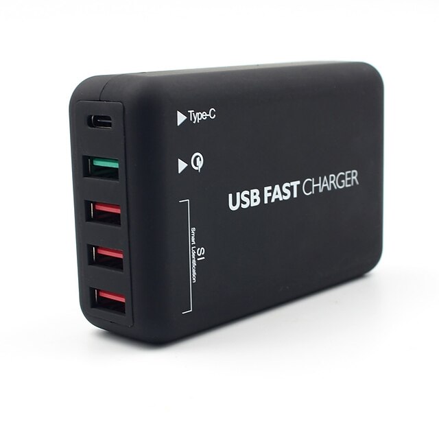  מטען USB USB C wall charger Hub for iphone X/7plus Samsung S/s9 5 תחנת מטען עם טעינה מהירה 3.0 מחבר US / EU מחבר / UK Plug מתאם טעינה