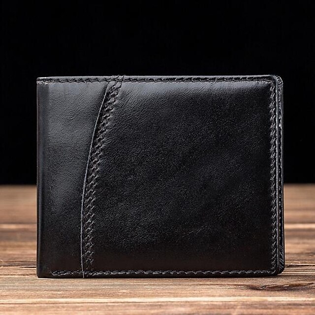  Men's Wallet Cowhide Solid Color Black / Coffee
