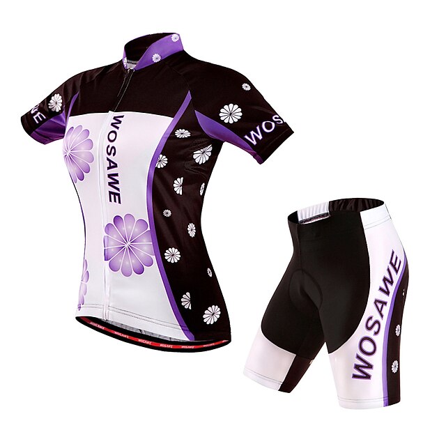  WOSAWE Dames Korte mouw Wielrenshirt met shorts Paars Flora Botanisch Fietsen Short / Broekje Shirt Gewatteerde shorts Winddicht Ademend 3D Pad Sneldrogend Sport Polyester Spandex Flora Botanisch