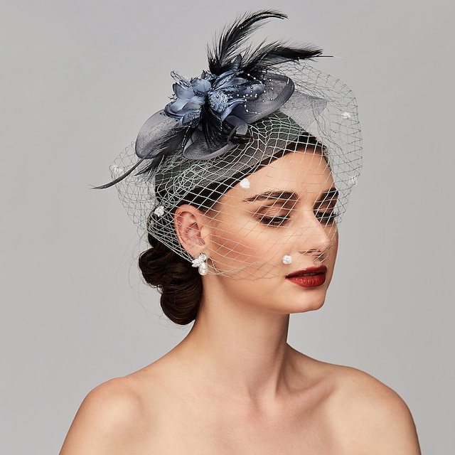 Women's Fascinator Hat – Kentucky Derby Headband With Feathers & Mesh For Weddings & Tea Parties