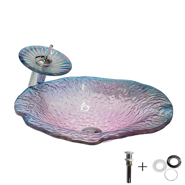  умывальник для ванной / смеситель для ванной / монтажное кольцо для ванной Современный - Закаленное стекло Круглый Vessel Sink