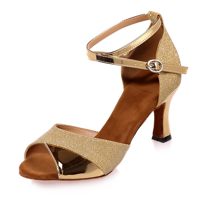  Women's Latin Shoes Patent Leather / Synthetics Ankle Strap Sandal Buckle Flared Heel Dance Shoes Black / Brown / Gold / Performance / Practice