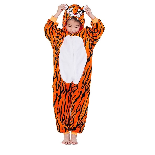  Kinder Kigurumi-Pyjamas Nachtwäsche Tarnfarben Tiger Streifen Pyjamas-Einteiler Lustiges Kostüm Flanell Cosplay Für Jungen und Mädchen Weihnachten Tiernachtwäsche Karikatur