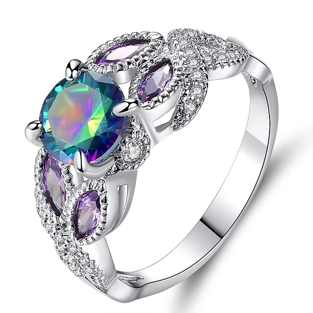  Femme Anneau Alliance Bague Bague de fiançailles Zircon 1pc Violet Argent sterling Titane Acier Forme de Cercle Forme Géométrique Elégant Rétro Vintage Mariage Cérémonie Bijoux Le style rétro