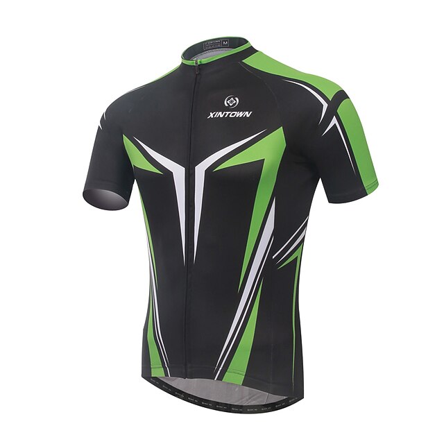  XINTOWN Men's Short Sleeve Cycling Jersey Summer Elastane Lycra Green / Black Bike Jersey Top Mountain Bike MTB Road Bike Cycling Ultraviolet Resistant Quick Dry Breathable Sports Clothing Apparel