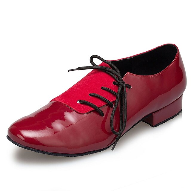  Men's Dance Shoes Modern Shoes Ballroom Shoes Sneaker Splicing Thick Heel Dark Red