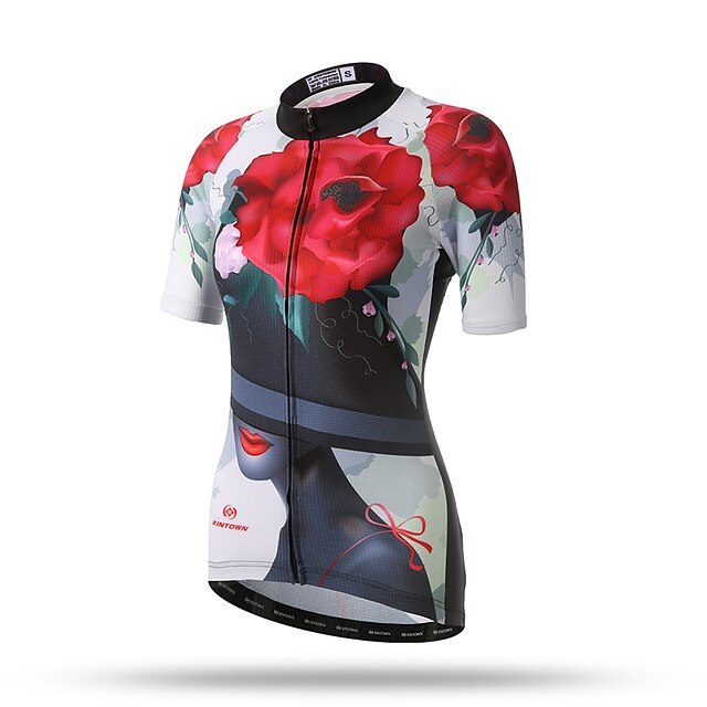  XINTOWN Mulheres Manga Curta Camisa para Ciclismo Branco / Preto / Vermelho Floral Botânico Tamanhos Grandes Moto Blusas Ciclismo de Montanha Ciclismo de Estrada Respirável Secagem Rápida Bolso