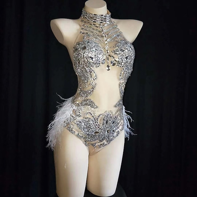  Exotic Dancewear Leotard / Onesie Feathers / Fur Crystals / Rhinestones Women's Performance Sleeveless Spandex