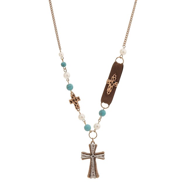  Women's Green Turquoise Pendant Necklace Long Cross Ladies Cowboy Punk Hip-Hop Alloy Gold Silver 70 cm Necklace Jewelry 1pc For Gift Night out&Special occasion