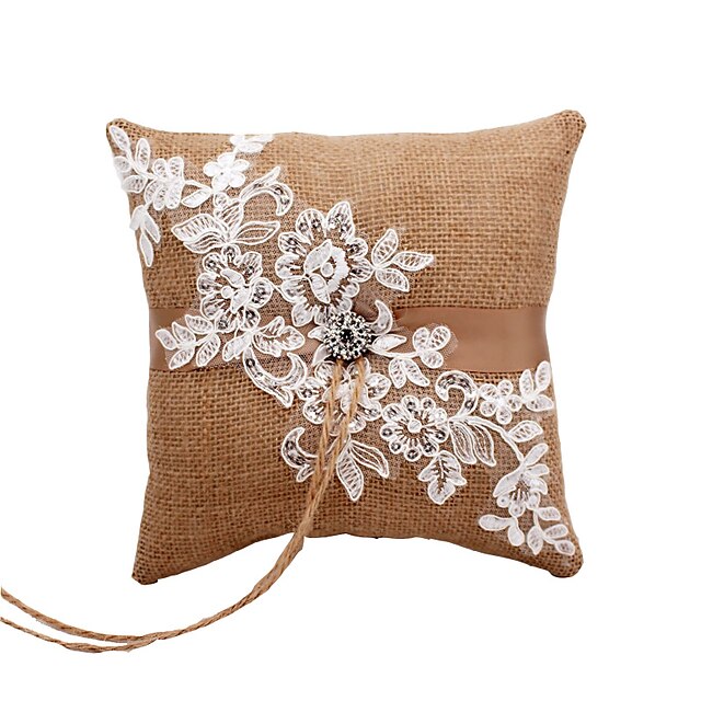 Polyester / Linen Blend Crystals / Rhinestones Cotton / Linen Ring Pillow Pillow / Wedding All Seasons