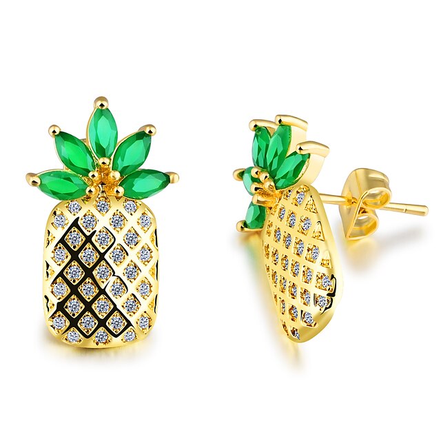  Women's AAA Cubic Zirconia Stud Earrings Sculpture Pineapple Ladies Stylish Korean Gold Plated Earrings Jewelry Black / Green / Dark Blue For Daily 1 Pair