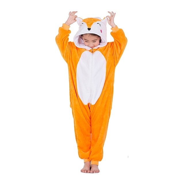  Dla dzieci Piżama Kigurumi Lisek Solidne kolory Piżama Onesie zabawny kostium Flanel Cosplay Dla Chłopcy i dziewczęta Święta Animal Piżamy Rysunek